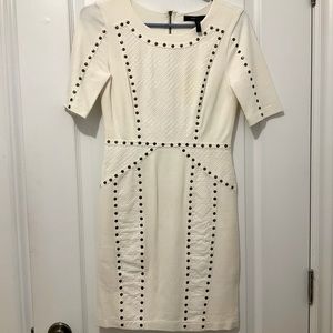 BCBG off white knee length studded detail dress size xs